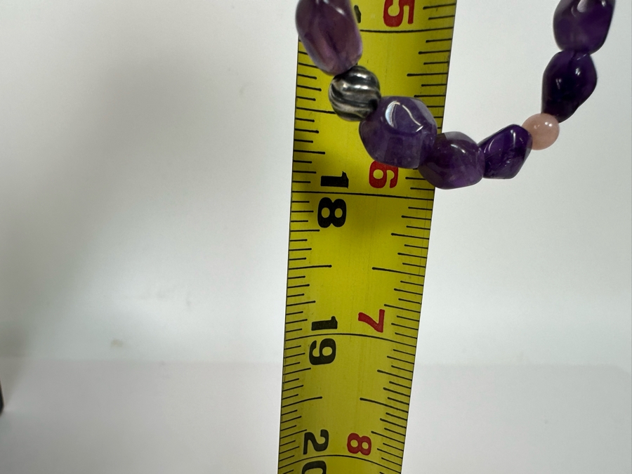 Multi-Stone Beaded 36' Necklace Predominantly Amethyst Stones With Sterling Silver Clasp [Photo 16]