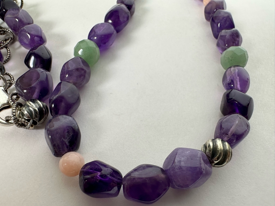 Multi-Stone Beaded 36' Necklace Predominantly Amethyst Stones With Sterling Silver Clasp [Photo 15]