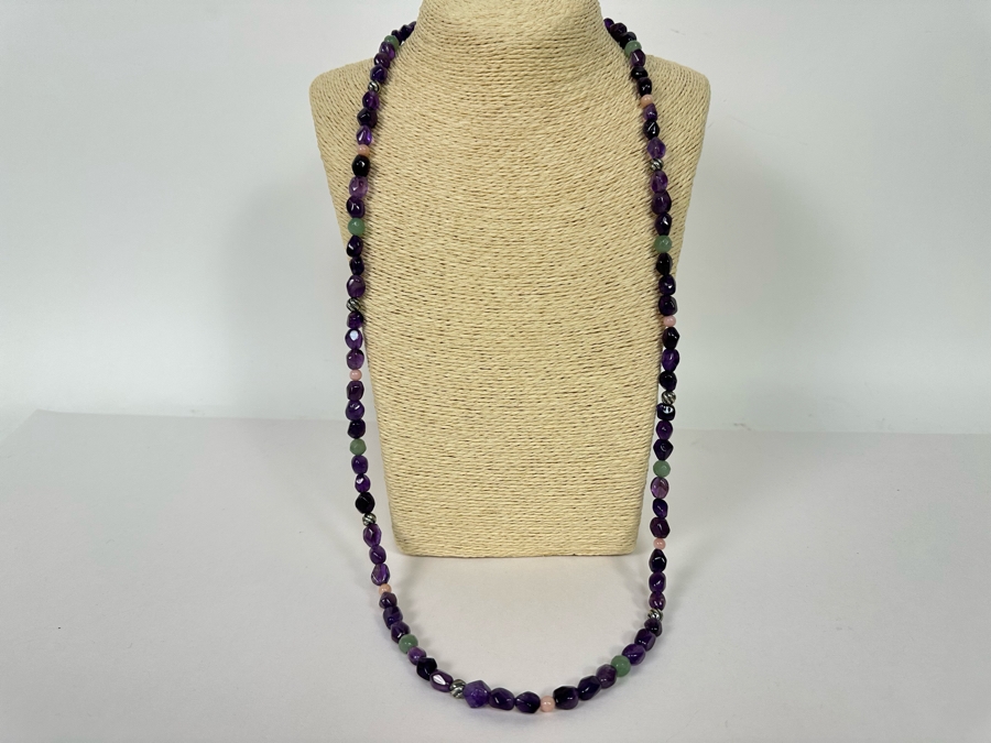 Multi-Stone Beaded 36' Necklace Predominantly Amethyst Stones With Sterling Silver Clasp [Photo 4]
