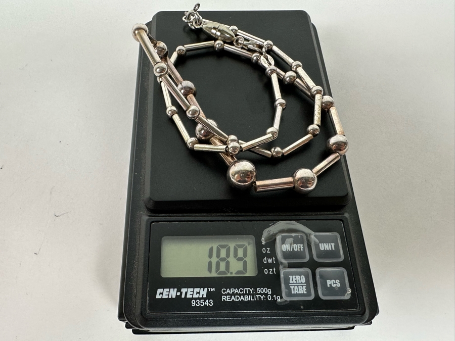 Modernist Sterling Silver Graduated Beads 18' Necklace 18.9g [Photo 9]