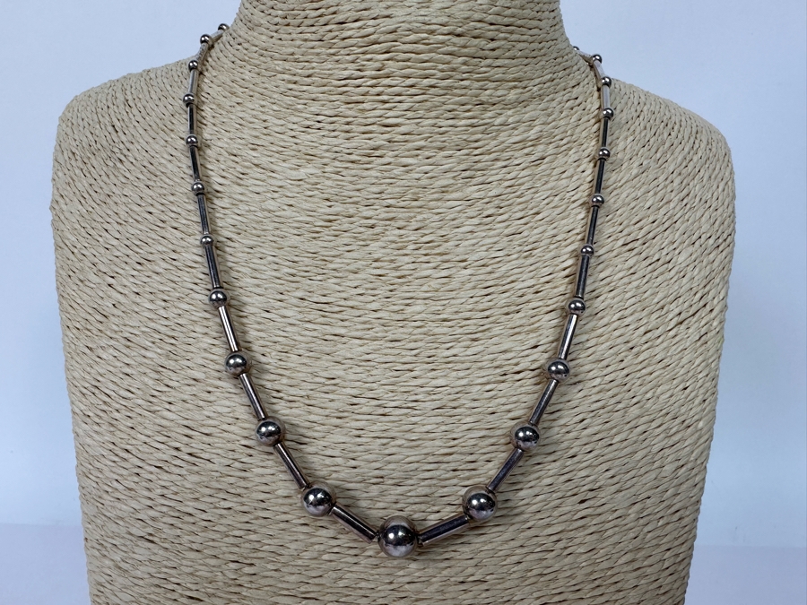 Modernist Sterling Silver Graduated Beads 18' Necklace 18.9g [Photo 3]