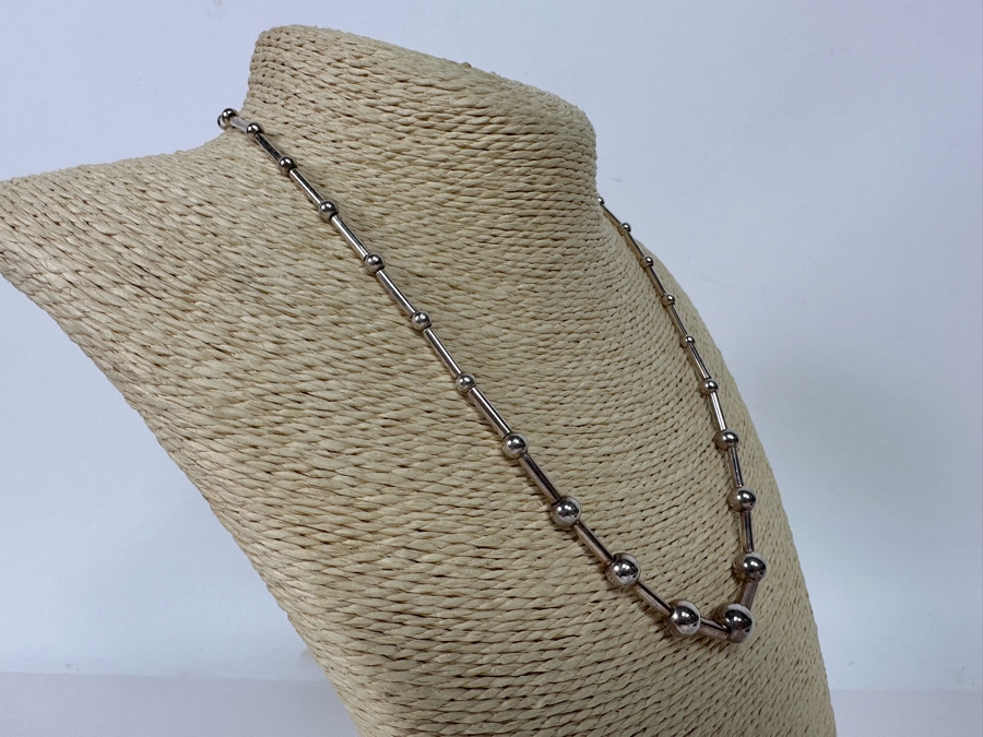 Modernist Sterling Silver Graduated Beads 18' Necklace 18.9g [Photo 5]