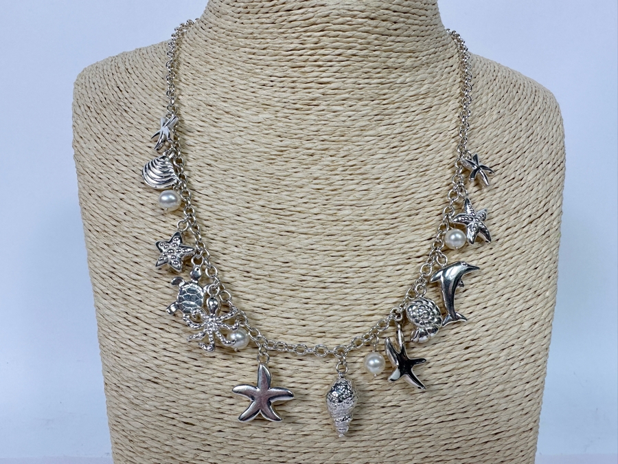 Sterling Silver Nautical Themed Charm 18' Necklace 30.5g [Photo 2]