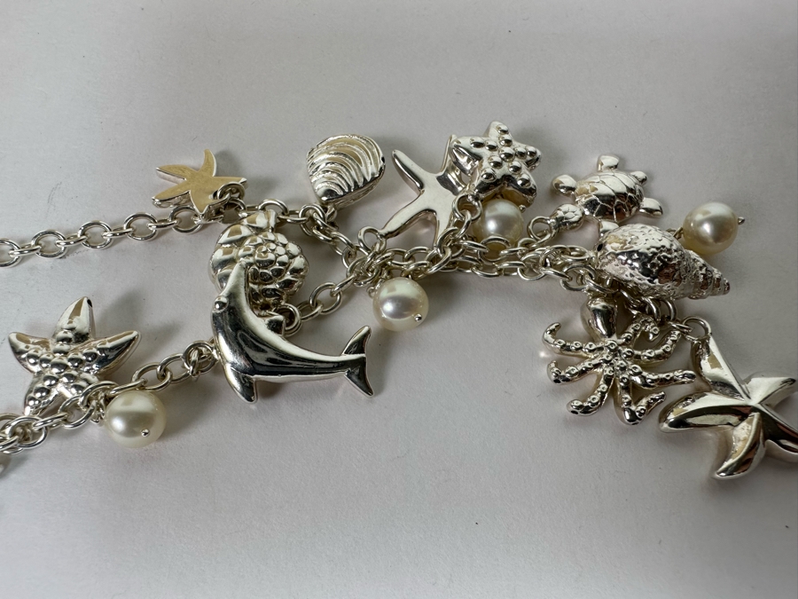 Sterling Silver Nautical Themed Charm 18' Necklace 30.5g [Photo 9]