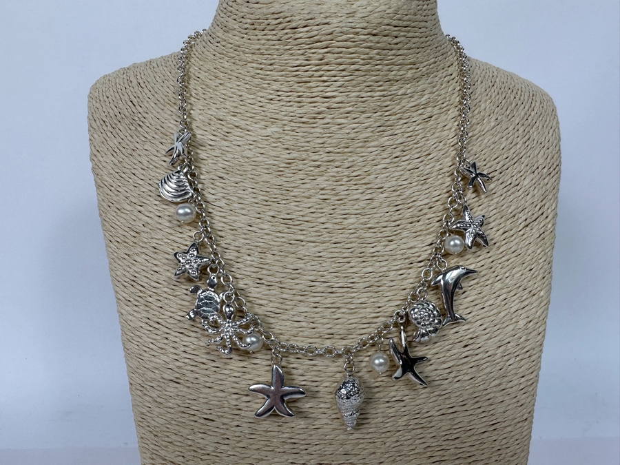 Sterling Silver Nautical Themed Charm 18' Necklace 30.5g [Photo 3]