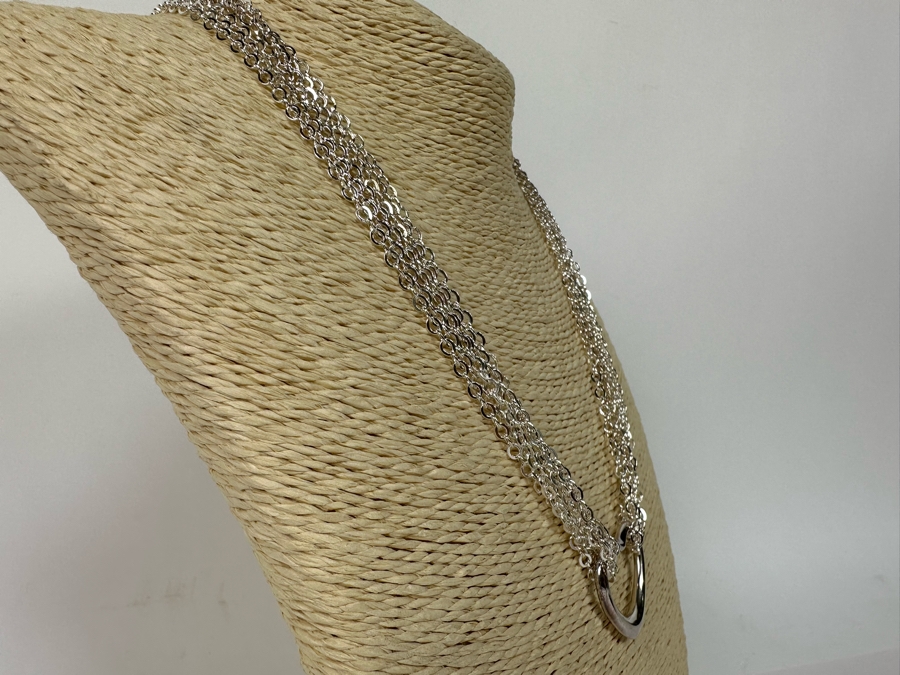 .999 Pure Silver Heart Pendant Multi-Strand 18' Chain Necklace Signed 41.4g [Photo 8]