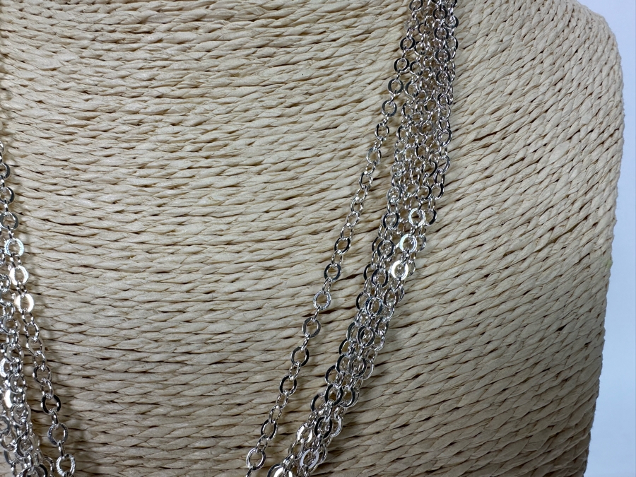 .999 Pure Silver Heart Pendant Multi-Strand 18' Chain Necklace Signed 41.4g [Photo 7]