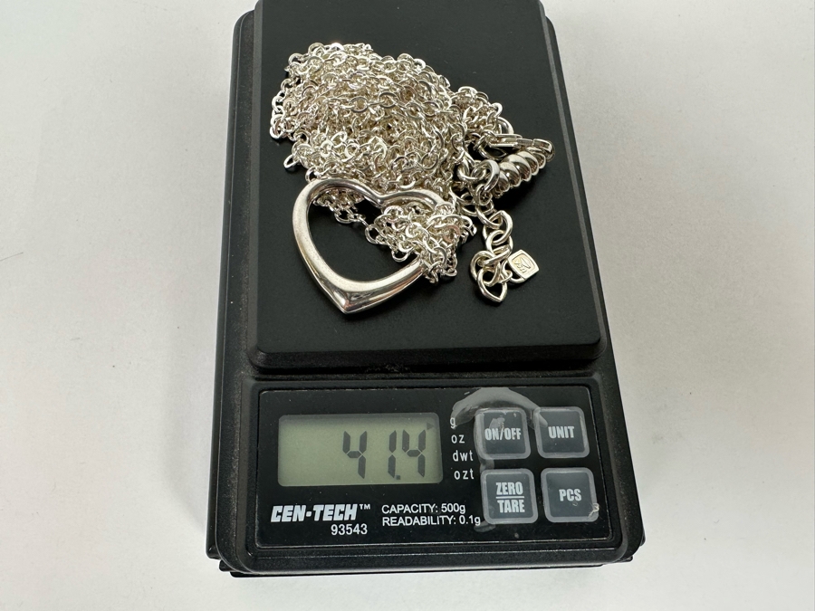 .999 Pure Silver Heart Pendant Multi-Strand 18' Chain Necklace Signed 41.4g [Photo 16]