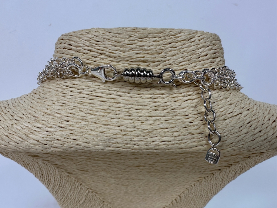 .999 Pure Silver Heart Pendant Multi-Strand 18' Chain Necklace Signed 41.4g [Photo 9]