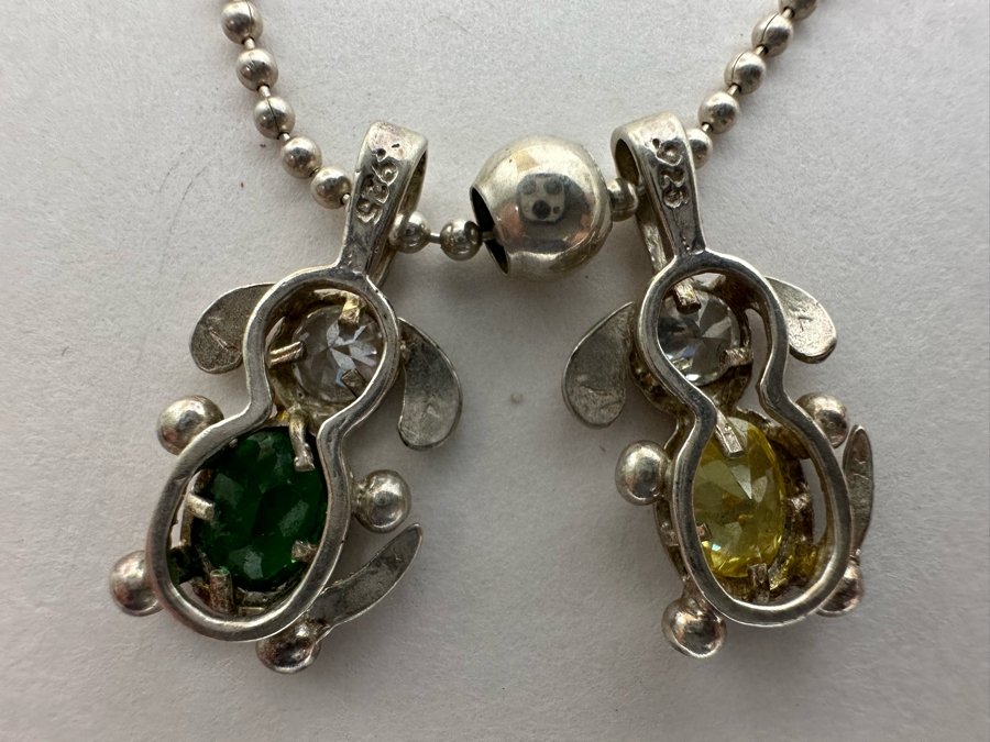 Sterling Silver Italian Bead 24' Necklace With Pair Of Sterling Silver Pendants 9.7g [Photo 8]