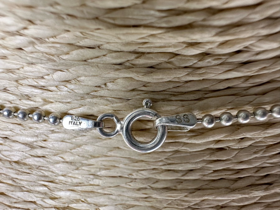 Sterling Silver Italian Bead 24' Necklace With Pair Of Sterling Silver Pendants 9.7g [Photo 5]