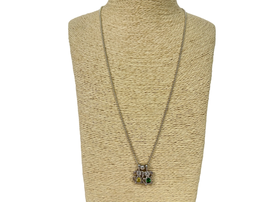 Sterling Silver Italian Bead 24' Necklace With Pair Of Sterling Silver Pendants 9.7g [Photo 1]