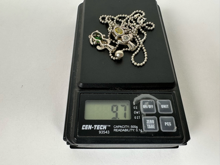 Sterling Silver Italian Bead 24' Necklace With Pair Of Sterling Silver Pendants 9.7g [Photo 10]