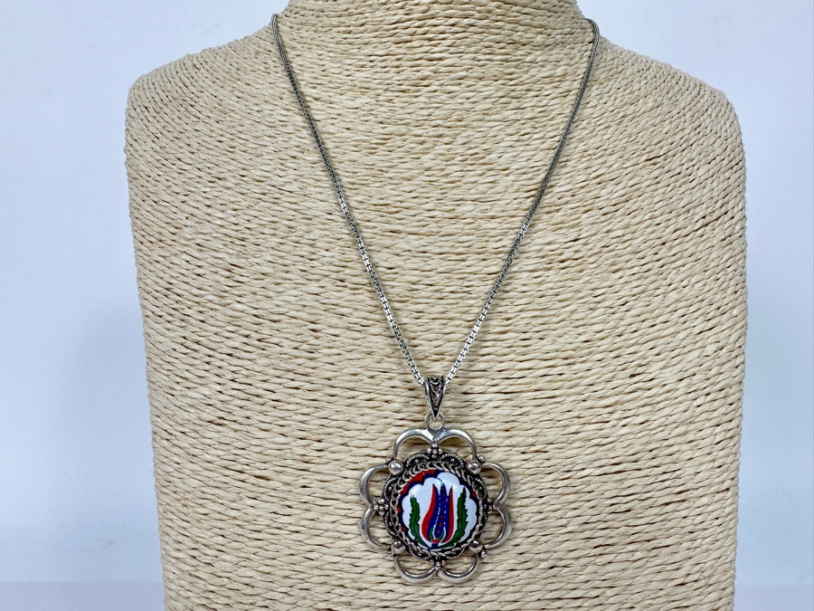 Sterling Silver Pendant From Turkey With Sterling Silver 18' Chain Necklace 15.3g [Photo 2]
