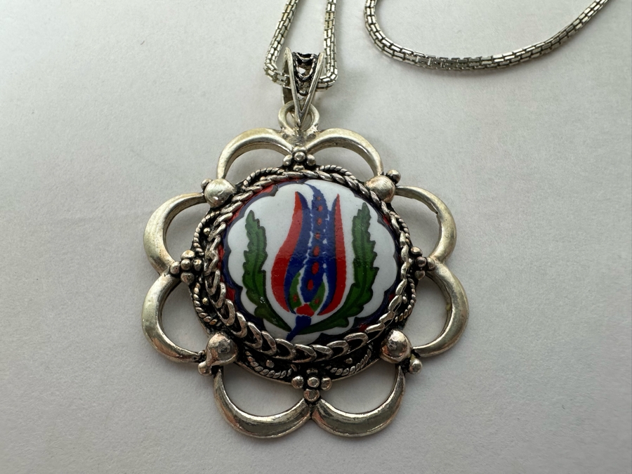 Sterling Silver Pendant From Turkey With Sterling Silver 18' Chain Necklace 15.3g [Photo 8]