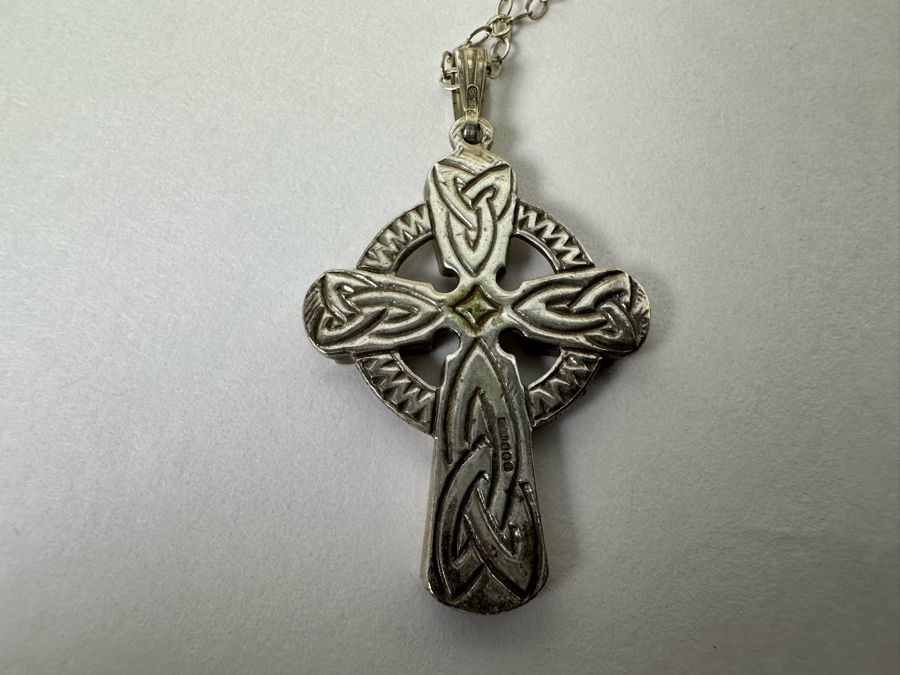 Vintage Hallmarked Sterling Silver Cross Pendant With 18' Sterling Silver Chain Necklace 7.2g [Photo 9]