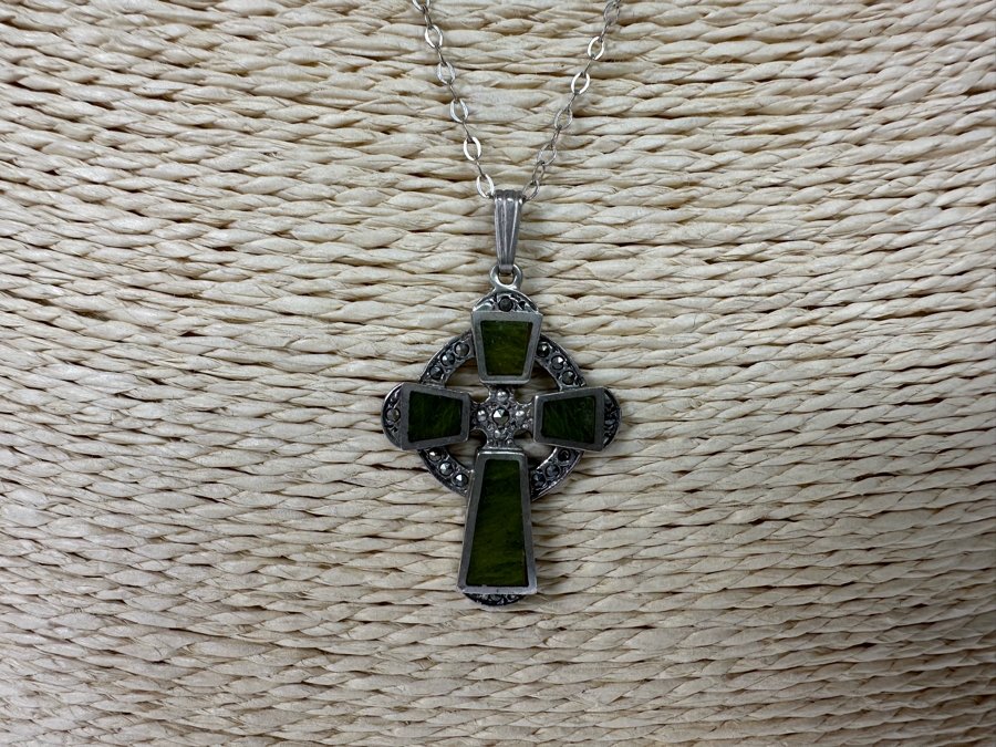 Vintage Hallmarked Sterling Silver Cross Pendant With 18' Sterling Silver Chain Necklace 7.2g [Photo 5]