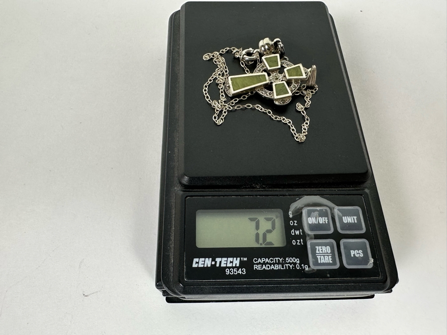 Vintage Hallmarked Sterling Silver Cross Pendant With 18' Sterling Silver Chain Necklace 7.2g [Photo 12]