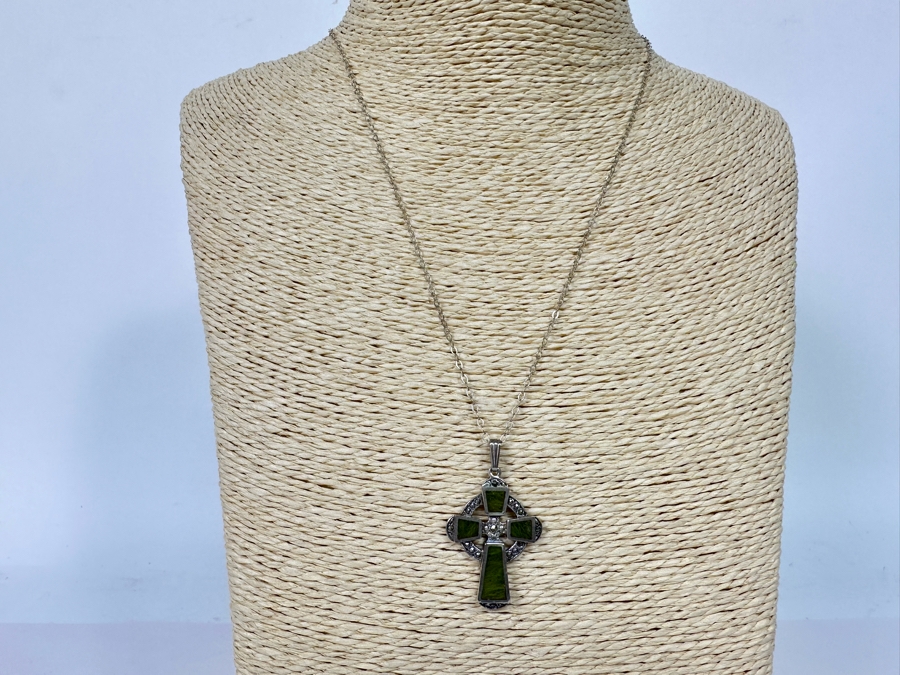 Vintage Hallmarked Sterling Silver Cross Pendant With 18' Sterling Silver Chain Necklace 7.2g [Photo 4]