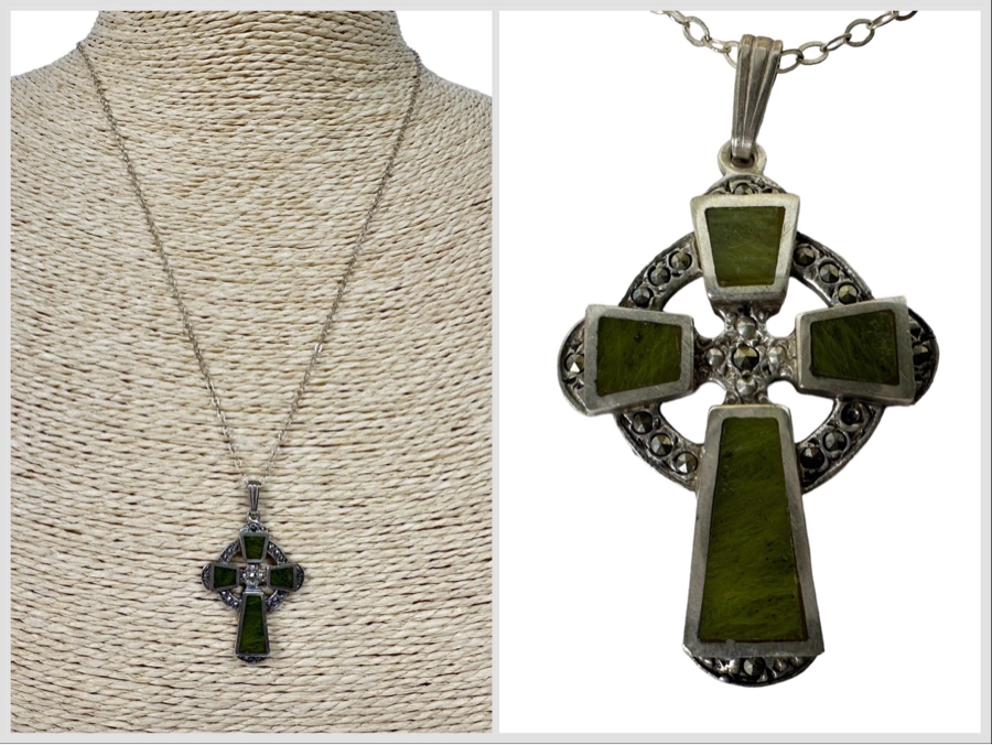 Vintage Hallmarked Sterling Silver Cross Pendant With 18' Sterling Silver Chain Necklace 7.2g [Photo 1]