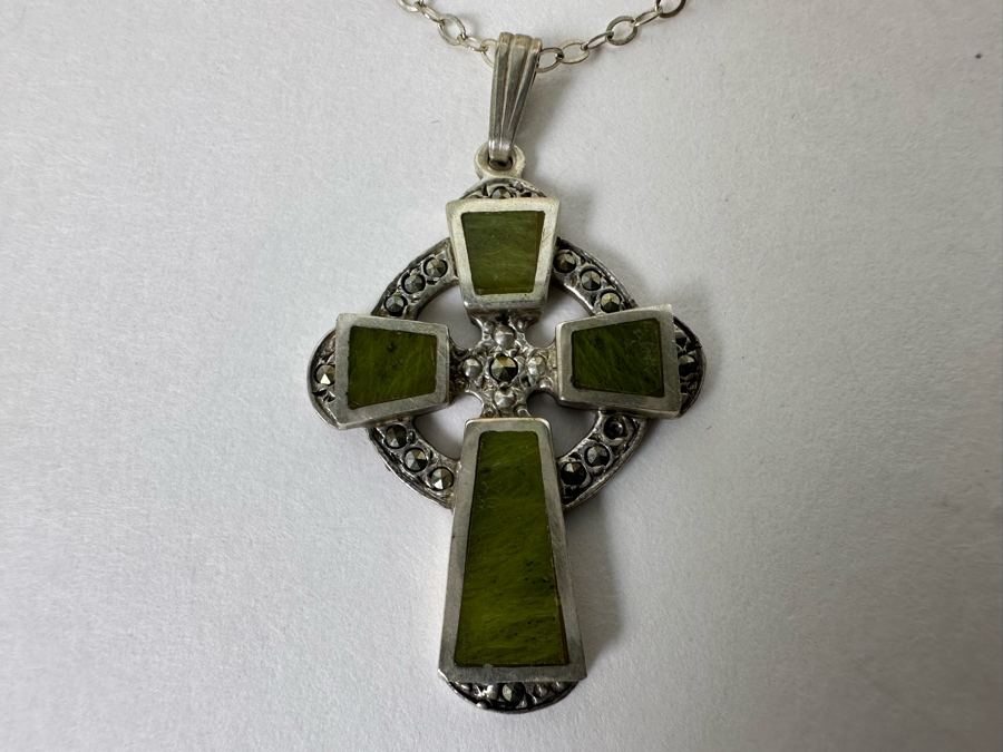 Vintage Hallmarked Sterling Silver Cross Pendant With 18' Sterling Silver Chain Necklace 7.2g [Photo 7]