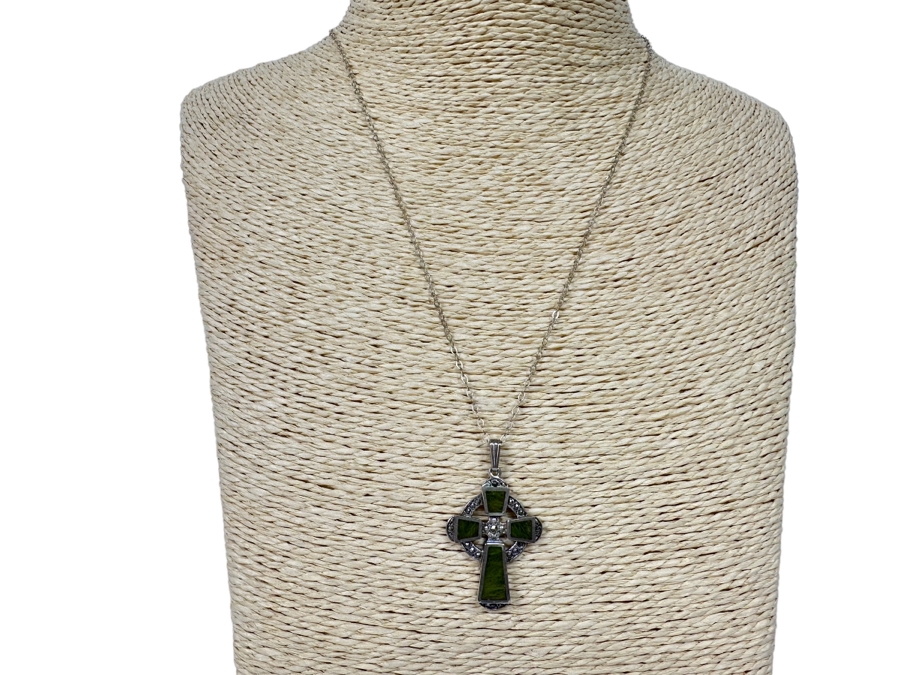 Vintage Hallmarked Sterling Silver Cross Pendant With 18' Sterling Silver Chain Necklace 7.2g [Photo 3]