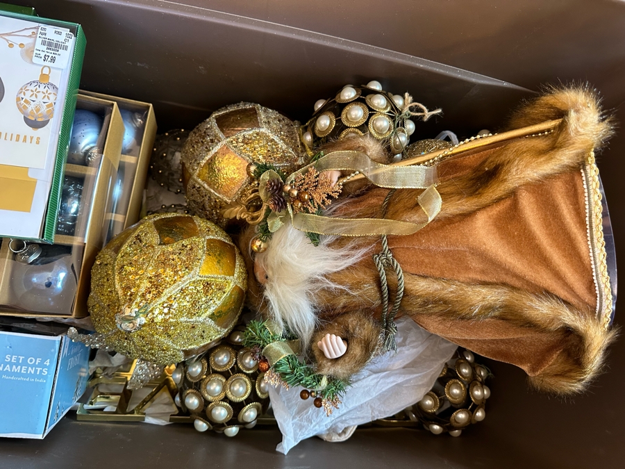 Two Bins Of Gold Tone Christmas Decorations [CR] [Photo 6]