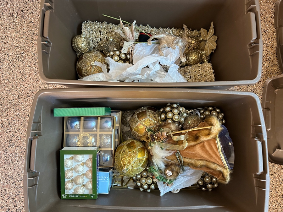 Two Bins Of Gold Tone Christmas Decorations [CR] [Photo 2]
