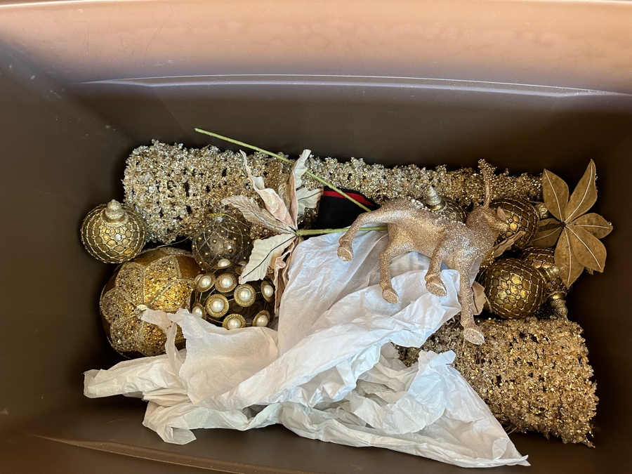 Two Bins Of Gold Tone Christmas Decorations [CR] [Photo 7]