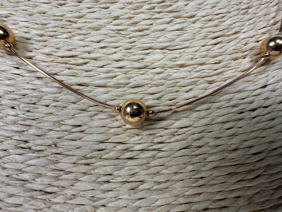 14K Gold 16' Gold Bead Necklace 5.6g [Photo 4]