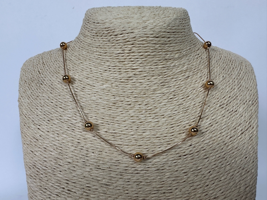 14K Gold 16' Gold Bead Necklace 5.6g [Photo 3]