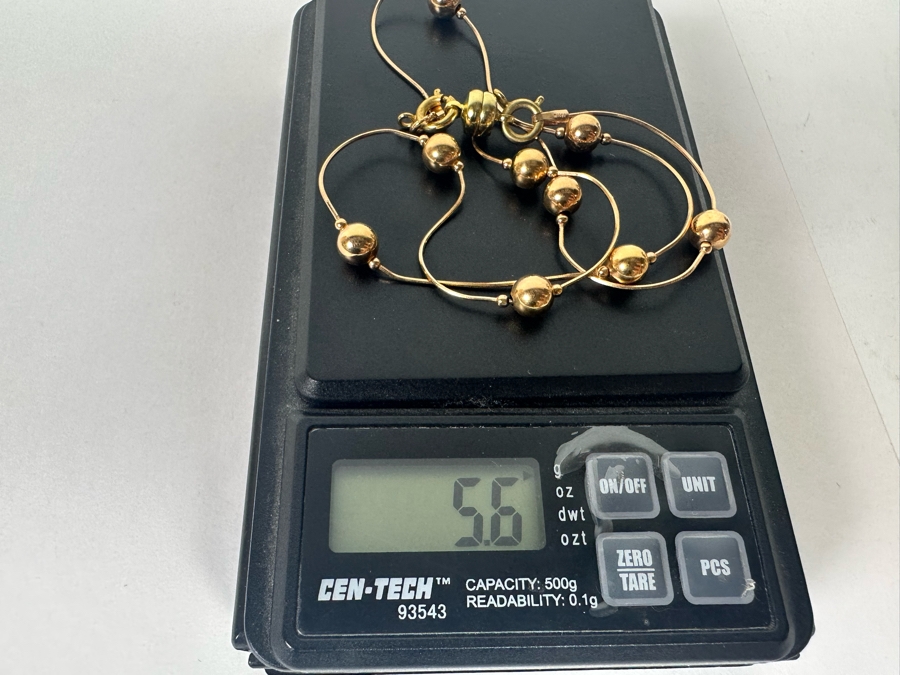 14K Gold 16' Gold Bead Necklace 5.6g [Photo 9]
