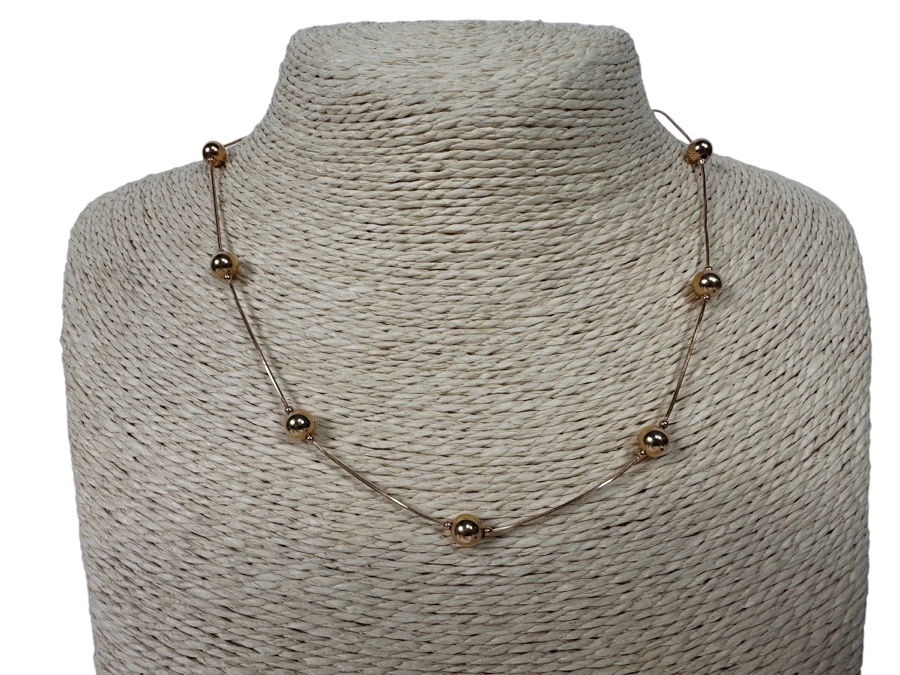 14K Gold 16' Gold Bead Necklace 5.6g [Photo 1]
