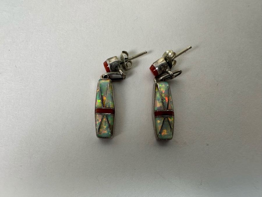 Stunning Inlaid Stone Sterling Silver Statement 18' Necklace With Matching Earrings Signed D Lucio [Photo 12]