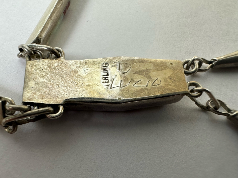 Stunning Inlaid Stone Sterling Silver Statement 18' Necklace With Matching Earrings Signed D Lucio [Photo 14]