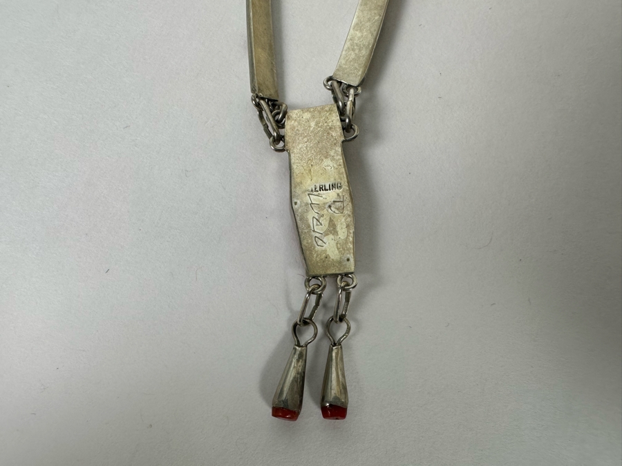 Stunning Inlaid Stone Sterling Silver Statement 18' Necklace With Matching Earrings Signed D Lucio [Photo 13]