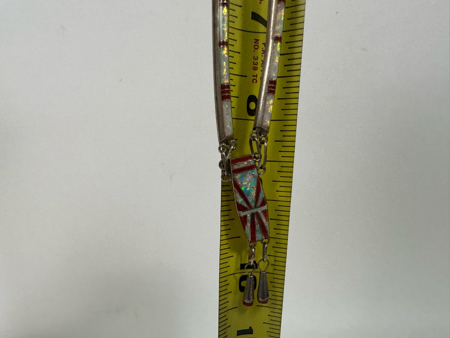 Stunning Inlaid Stone Sterling Silver Statement 18' Necklace With Matching Earrings Signed D Lucio [Photo 16]