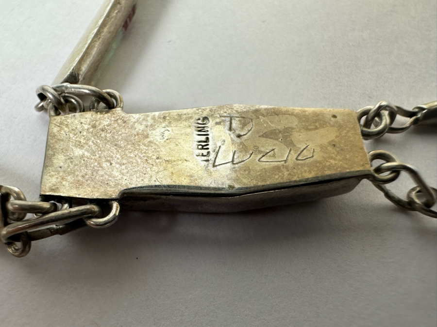 Stunning Inlaid Stone Sterling Silver Statement 18' Necklace With Matching Earrings Signed D Lucio [Photo 15]