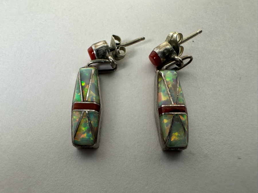 Stunning Inlaid Stone Sterling Silver Statement 18' Necklace With Matching Earrings Signed D Lucio [Photo 11]