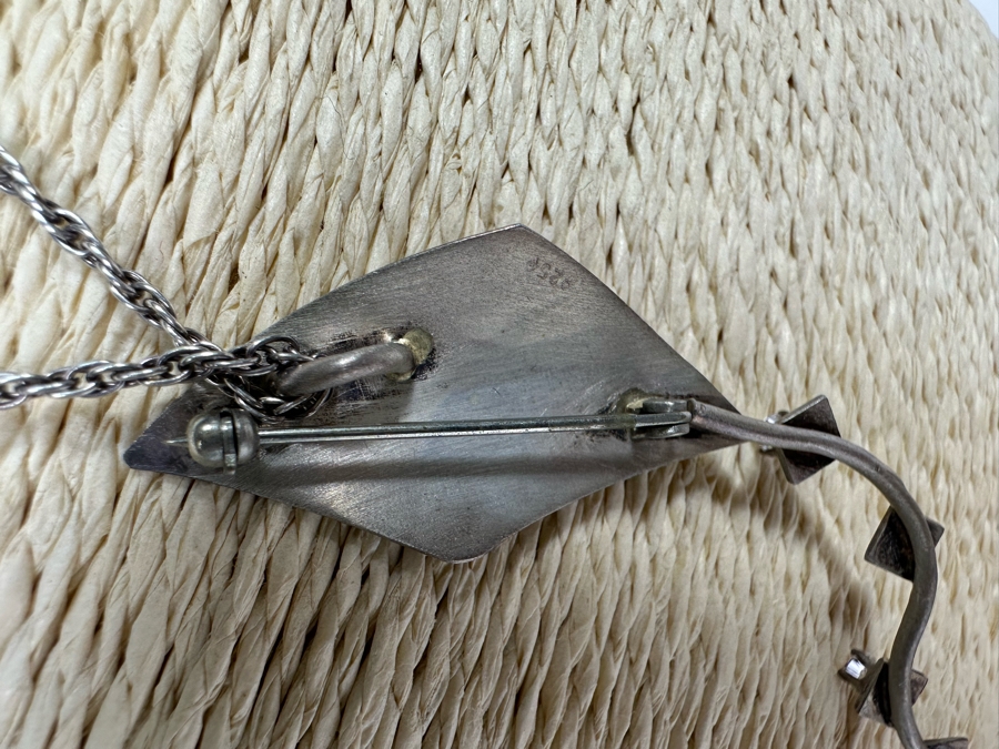 Sterling Silver Kite Pendant / Brooch Pin With 20' Sterling Silver Chain Necklace 7.9g [Photo 5]