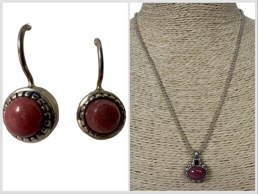 Sterling Silver Pendant With 18' Sterling Silver Ball Chain And Matching Earrings 12.3g [Photo 1]