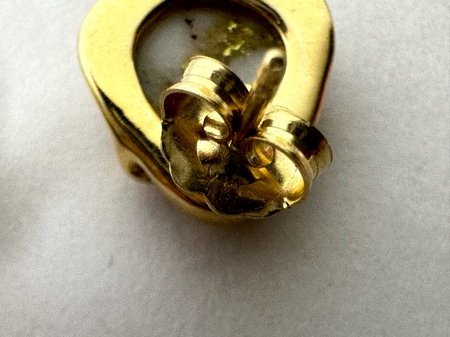 Stunning Pair Of 14K Gold Earrings With Gold Veined Quartz Stones 3.9g [Photo 15]