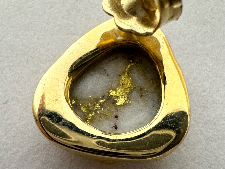 Stunning Pair Of 14K Gold Earrings With Gold Veined Quartz Stones 3.9g [Photo 14]