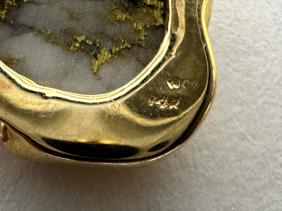 Stunning Pair Of 14K Gold Earrings With Gold Veined Quartz Stones 3.9g [Photo 12]