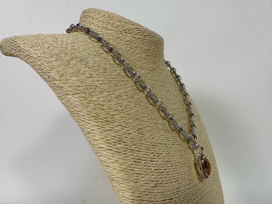 Stunning Sterling Silver Faceted Stone Pendant With Sterling Silver 18' Chain Necklace 56.2g [Photo 8]