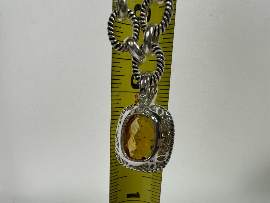 Stunning Sterling Silver Faceted Stone Pendant With Sterling Silver 18' Chain Necklace 56.2g [Photo 10]