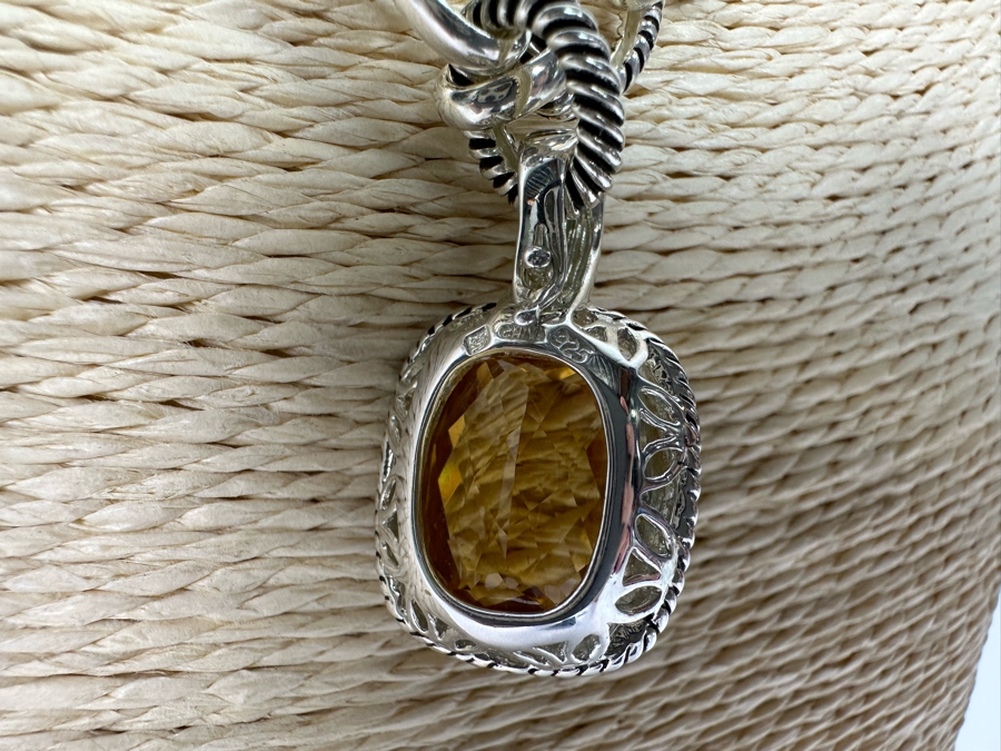 Stunning Sterling Silver Faceted Stone Pendant With Sterling Silver 18' Chain Necklace 56.2g [Photo 7]