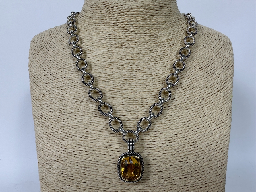 Stunning Sterling Silver Faceted Stone Pendant With Sterling Silver 18' Chain Necklace 56.2g [Photo 2]