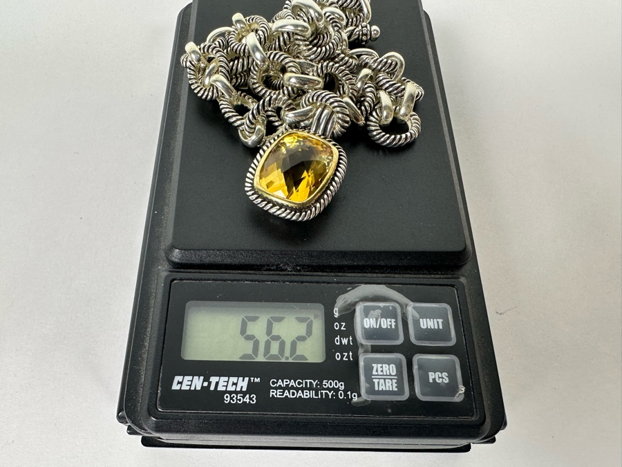 Stunning Sterling Silver Faceted Stone Pendant With Sterling Silver 18' Chain Necklace 56.2g [Photo 13]