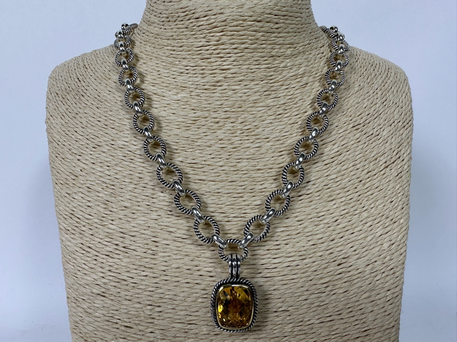 Stunning Sterling Silver Faceted Stone Pendant With Sterling Silver 18' Chain Necklace 56.2g [Photo 3]